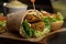 veggie burger, wrapped in lettuce with hummus and falafel sandwich at health-conscious fast food restaurant