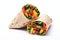 veggie burrito with colorful fillings on a white background