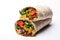 veggie burrito with colorful fillings on a white background