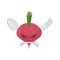 Veggie logo. Scary beet with eyes and teeth. Fork and spoon. Vector emblem