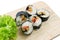 Veggie Sushi Rolls or Vegetable Maki Isolated on White Background