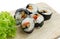 Veggie Sushi Rolls or Vegetable Maki on White Background