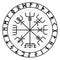 Vegvisir, the Magic Navigation Compass of ancient Icelandic Vikings with scandinavian runes