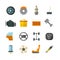Vehicle auto technology, car parts flat vector icons