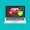 Vehicle car online insurance contract policy document on laptop computer with approved checkmark security or pc