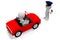 Vehicle check - car, policeman - cartoon characters - 3D illustration