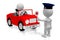 Vehicle check - car, policeman - cartoon characters - 3D illustration