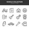 Vehicle collection linear icons in black on a white background