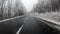 Vehicle driving trough scenic mountian road in winter