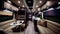 Vehicle recreational interior in wooden view of motorhome modern camper rv van. RV Interior Living Room and Kitchen.