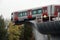 Vehicle of the RET metro gets stuck on a work of art after passing through a buffer in Spijkenisse, the Netherlands