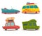 Vehicle transport for travel vector set. Car for family weekend trip