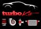 Vehicle turbo kit performance car parts icons set on black background