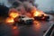Vehicles burning on highway after explosion or accident. AI Generated