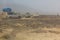 Vehicles crossing lava fields on their way to Erta Ale volcano in Afar depression, Ethiop