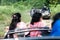 Vehicles Inside view Ranthambore National Park Rajasthan India. Group of tourists Jungle Safari Visitors entry to explore