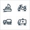 Vehicles line icons. linear set. quality vector line set such as ambulance, oil truck, motorcycle