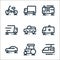 vehicles line icons. linear set. quality vector line set such as electric train, heavy vehicle, car, ambulance, truck, fire truck