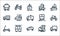 vehicles line icons. linear set. quality vector line set such as truck, car, scooter, train, cable car, container truck, train,