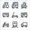 vehicles line icons. linear set. quality vector line set such as truck, train, motorcycle, fire truck, scooter, bus, backhoe