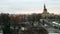 Vehicles moving in Kharkiv, overviewing Annunciation cathedral, timelapse