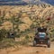 Vehicles on a rugged off road trail in Moab Utah