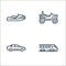 vehicles transportation line icons. linear set. quality vector line set such as train, sedan, atv