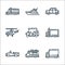 vehicles transports line icons. linear set. quality vector line set such as transportation, food truck, convertible, delivery