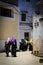 Veiled women walking through a city street