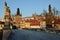 Veiw from Charles bridge to Prague castle and St. Nicholas church, Prague, Europe