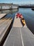 Vejle inner marina harbor with kayaks Denmark