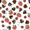 Vektor sweets seamless pattern: chocolates, cherries, strawberries for decorating cafes, packing sweets and more