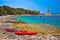 Veli Rat lighthouse and turquoise beach view