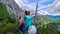 Velika Baba  - A hiking woman with helmet on a hiking trail to Kamnik Savinja Alps in Carinthia, Austria, Slovenia