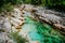 Velika Korita or Great canyon of Soca river, Bovec, Slovenia. Great river soca gorge in triglav national park.