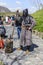 VELIKO TARNOVO,BULGARIA, APRIL 04 2015, false executioner taking the pose and making the show for the tourist at the medieval fair