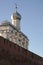 Veliky Novgorod, Russia, May 2018. The magnificent white-stone bell tower with a dome in the Novgorod Kremlin, above the fortress