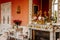 Velke Brezno, Czech Republic, 26 June 2021: chateau Velke Brezno, castle interior, baroque furniture, red dining room with open