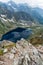 Velke Hincovo pleso and Hincove oka lakes from Koprovsky stit mountains peak in Vysoke Tatry mountains in Slovakia