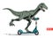 Velociraptor teenager dinosaur riding a scooter. Comic style vector illustration.