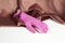 Velvet pink gradient plastic glove