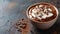 A velvety chocolate pudding topped with whipped cream and chocolate shavings, a decadent delight