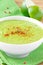 Velvety cream soup from a gentle green peas with paprika