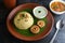 Ven Pongal with Sambar, coconut Chutney popular Indian breakfast