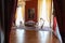 Venaria Reale, Italy - luxury interior, old Royal Palace. Perspective with harp, window and baroque decoration