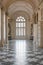 Venaria Reale, Italy travel destination. Luxury gallery perspective, decorative marble, indoor, nobody, Royal Palace