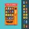 Vending Machine with Food and Drink Packaging Set. Vector