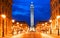 The Vendome column , the Place Vendome at night, Paris, France.