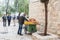 Vendor of baked goods selling their goods on a cart with wheels near Zion Gate in old city of Jerusalem, Israel