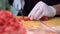 Vendor cooking sushi an asian fish market street at Japan. Japanese food